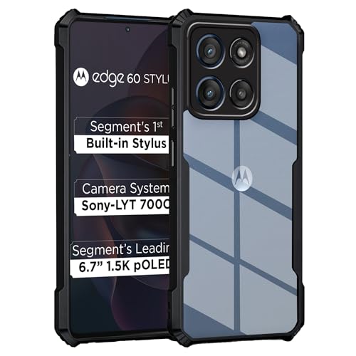 Image of Amazon Brand - Solimo Clear Back Cover Case for Moto Edge 60 Fusion 5G | 360 Degree Protection | Transparent Back Cover Case for Moto Edge 60 Fusion 5G (PC & TPU, Black Bumper)