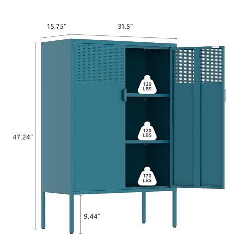 Image of Metal Storage Cabinet,2 Door TV Stand, Metal Mesh Accent Cabinet