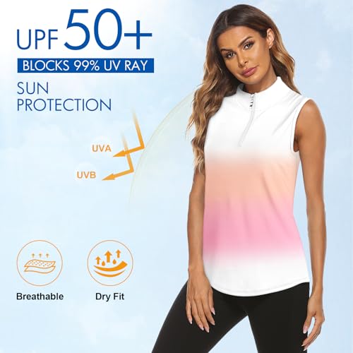 Image of Koscacy Women's Sleeveless Golf Tennis Polo Shirts Zip Up Dry Fit Workout Tank Tops Athletic Shirt