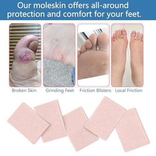 Image of 50 Sheets Moleskin Padding, Mole Skin for Feet Adhesive Pads, Moleskin for Blisters Prevention, Mole Skin Tape for Boots Hiking Reduce Friction Pain