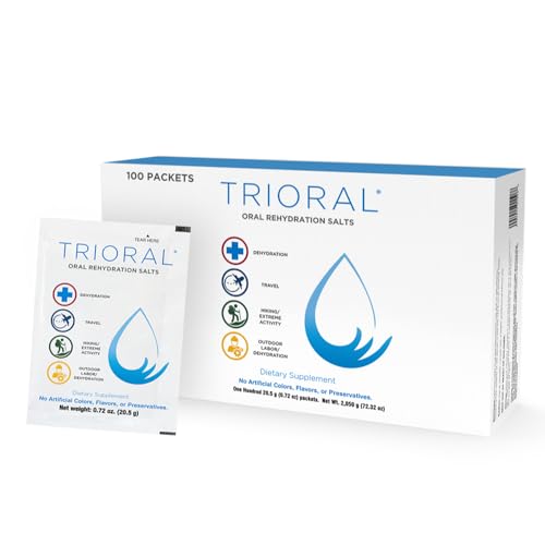 TRIORAL Rehydration Electrolyte Powder - Oral Rehydration Salts - Supports Dehydration from Workouts Fluid Loss and General Hydration - 100 Drink Mix Packets