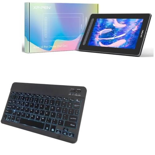 BoxWave Keyboard Compatible with XP-Pen Artist 12 (Gen 2) - SlimKeys Bluetooth Keyboard - with Backlight, Portable Slim LED 7 Colors - Jet Black
