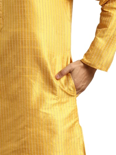 Sojanya (Since 1958 Men'S Silk Blend Striped Kurta & Off White Churidaar Pyjama Set4