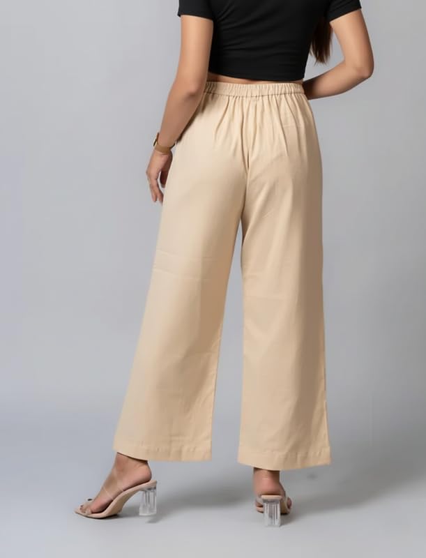 Image of Moirai Pure Cotton Wide Leg Women Trouser Stylish Mid Rise Relaxed Straight Fit Loose Pants Casual Travel Office Formal Wear