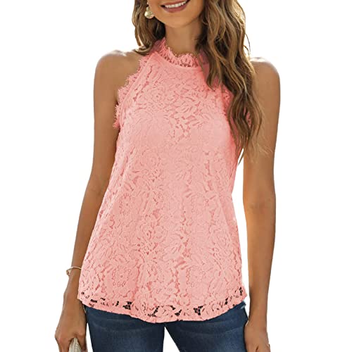 Damen Sommer Spitze Tanktops Neckholder Lässige ärmellose Shirts Elegante...