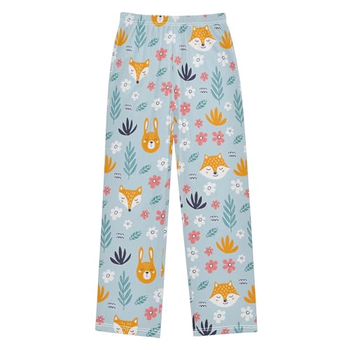 Fox Bunny Flowers Boys Long Pants Soft Trousers Elastic Waist Kids Lounge Bottoms with Pockets S-XL