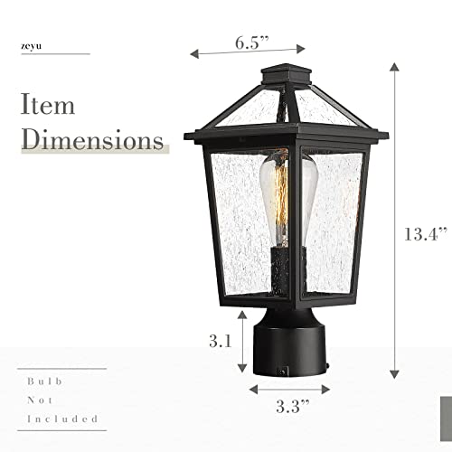 Image of zeyu Farmhouse Outdoor Post Light Fixture, 13.4 Inch Column Lamp Post Lantern for Garden Patio House, Die-Cast Aluminum in Black Finish, Seeded Glass Shade, ZX58P BK