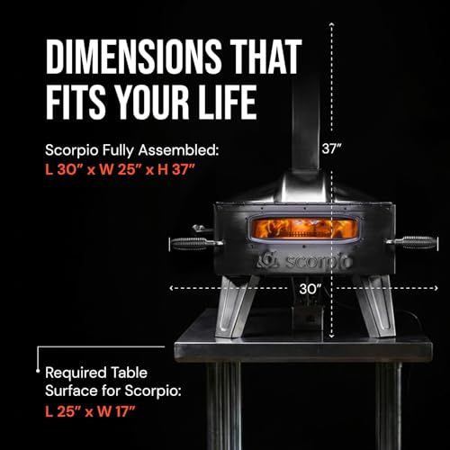SCORPIO Pizza Oven - Dual Fuel Wood & Propane Portable Outdoor Pizza Oven with 16” Rotating Stone - 90 Second Cook at 850-900°F- Ultra Durable 304 Stainless Steel - Ceramic Viewing Window - Image 8