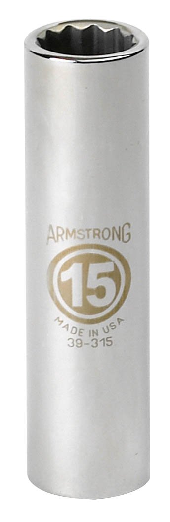 Armstrong 39-315 15mm, 12 Point, 1/2-Inch Drive Metric Deep Socket