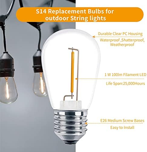 Meconard 24팩 S14 LED 야외 스트링 조명 교체 전구, 웜 화이트 — 사진 4