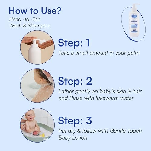 Image of Gentle Touch Baby Head-to-Toe Wash & Shampoo 200ml | pH 5.5 Tear-Free Sulfate-Free Cleanser for Delicate Baby Skin & Hair | With Aquaxyl, Panthenol & Glycerin | Gentle Daily Bath Care for Newborns, Babies & Kids