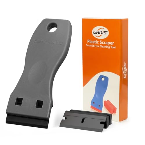 Image of EHDIS 1.5 inch Plastic Razor Scraper with 10pcs Double Edged Plastic Blades for Removing Labels Stickers Decals on Glass Windows (Grey)