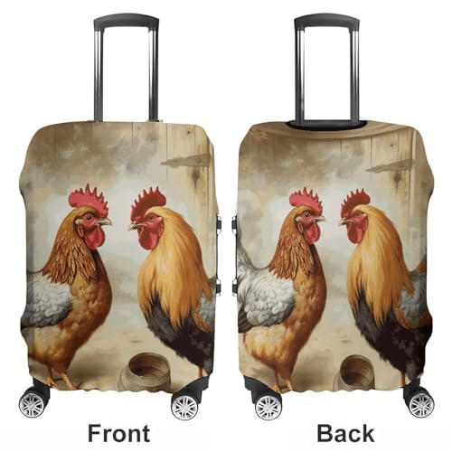 Chicken And Rooster Print Printed Luggage Cover Protector, Fits 18-32 Inch Luggage3