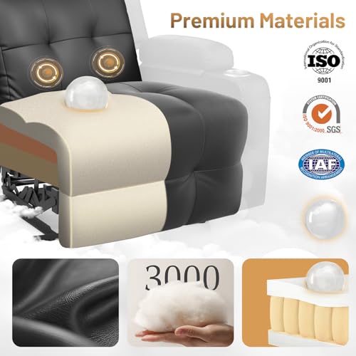 Image of Home Theater Seating, Power Recliner Sofa Chair with Massage & Heat, Wall Hugger Reclining Single Chairs with USB, RV Furniture with LED Lights, Cup Holders for Movie Theater & Gaming Room