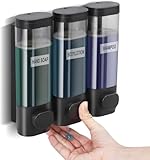 Soap Dispenser 3 Chamber Matt Black – Wall Mounted Shower Gel, Shampoo & Conditioner Dispenser Set – Refillable Bathroom & Kitchen Soap, Pump Bottles, Handwash – (300ML Each)