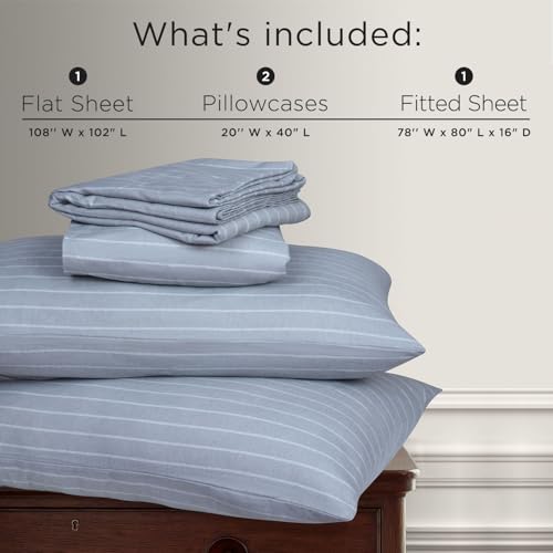 Image of Briarwood Home Printed Flannel Sheet Set, 100% Natural Cotton, Soft, Warm & Deep Pocket, Advanced Nano-Tech Making it Resistance to Pilling; Brushed 6 Times for Softness (Grey Pinstripe, King)