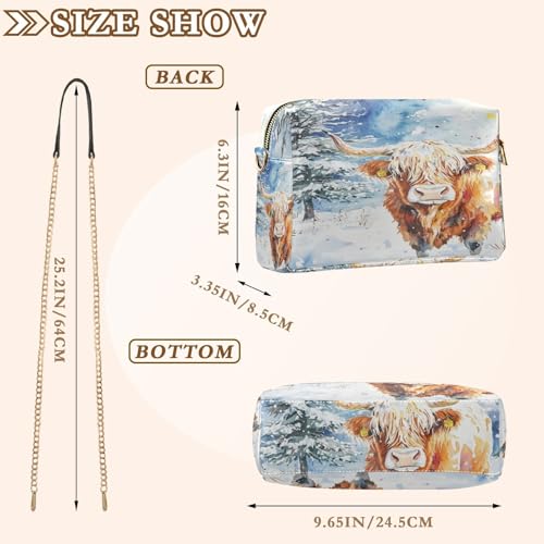 Highland Cow Tree Snow Crossbody Bags for Women Leather Purses Small Shoulder Handbags3