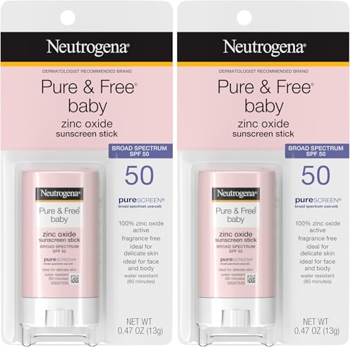 Image of Neutrogena Mineral Sunscreen Stick, SPF 50, Zinc Oxide | Water-Resistant | Hypoallergenic | For Baby | Pack of 2