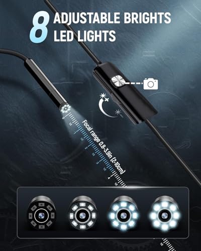 Hengrongshen Endoskopkamera mit Licht Handy, 1920P HD Endoskop Kamera mit 8 Verstellbaren LED, 5M Halbsteife Schlangenkamera, IP67 Inspektionskamera Kanalkamera für IOS & Android