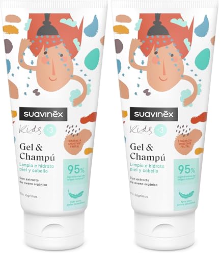 Suavinex, Gel - Champú para Niños y Niñas de 3 a 10 Años, Gel de Baño Sin Alérgenos, Sin Parabenos, Sin Siliconas, Apto Pieles Sensibles, No Pica en los Ojos, 95% Ingredientes Origen Natural, 200 ml