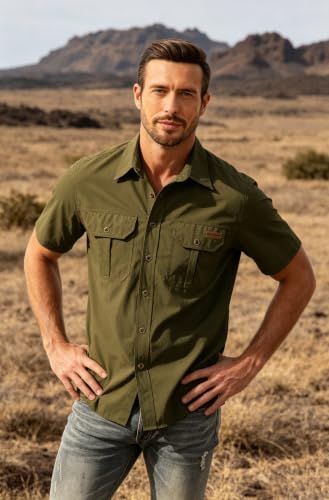 Zyvrenix Men's Short Sleeve Button Down Shirts with Pocket Army Green L - image 2