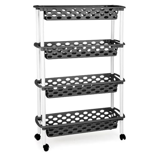 AC - Carrito verdulero de plástico con 4 Niveles y Ruedas - PLFT Aire Slim - Cestas apilables portaobjetos - 84,5 x 58 x 18,5 cm - Color Antracita
