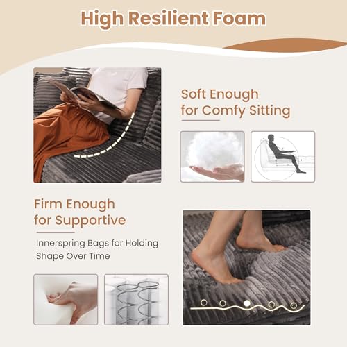 Image of HOOOWOOO Cloud Sectional Couches for Living Room,Modular Sectional Sofa No Assembly,133X108 Inch Plush Corduroy Large U Shaped Floor Couch Set with Deep Seat Left Chaise(Gray)