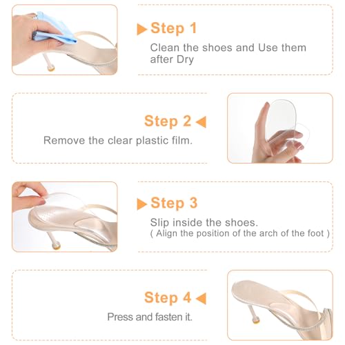 Image of 2 Pairs Arch Support Shoe Inserts Plantar Fasciitis Relief Self-Adhesive Arch Pads Heel Cushion Flats Heel Pain Gel Arch Insoles for Men and Women