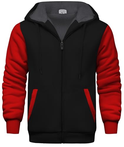 Mens Fleece Hoodies Zip Up Warm Thick Winter Jacket Black and Red - image 1