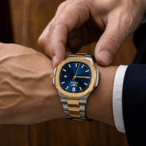 Image of Luxury Business Analog Quartz Watch for Men Sunburst Dial, Stainless Steel Strap, Date Display, Luminous Hands & Water Resistant (Blue)