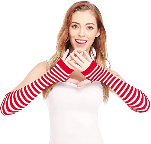 Image of Women's Long Knitted Fingerless Gloves Thumbhole Stretch Arm Warmers | Stretchy soft knitted arm warmers for women, comfortable thumbhole design, ideal daily winter hand sleeve accessories