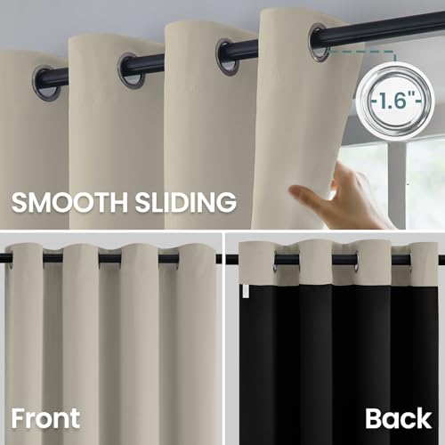 Image of COSVIYA 100% Stone Blackout Curtains for Kids Room 63 Inches Length | Room Darkening Light Blocking Drapes for Bedroom, Grommet Thermal Insulated Window Panels with Black Liner, W52xL63,2 Panels