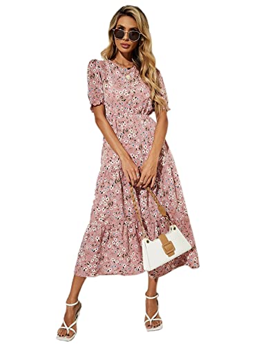Image of J B Fashion Women's Peach Color Round Neck Half Sleeve Polyester Dress