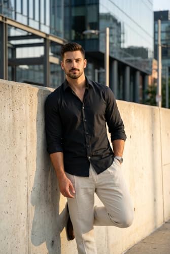 Image of IndoPrimo Men's Cotton Shirt with Stylish Full Sleeves Spread Collared Neck Solid Pattern Western Style Classic Fit and Standard Length | Casual Shirt for Man