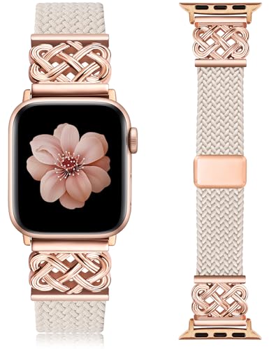 Image of TOYOUTHS Braided Magnetic Band Compatible with Apple Watch Bands 38 /40 /41 /42 /44 /45 /46 /49mm Women Men, Dressy Celtic Metal Stretchy Elastic Strap for iWatch Series 11 10 9 8 7 6 5 4 SE /Ultra 3 2 1