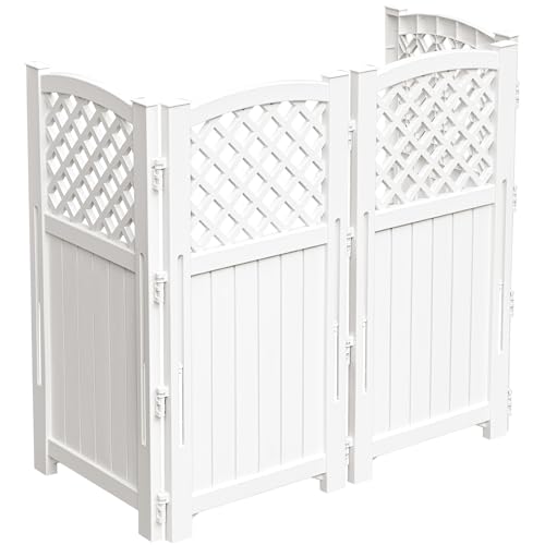 Devoko Outdoor Privacy Fence, 4 Fence Panels Privacy Screen Panels for Outside and Yard, Resin Air Conditioner Lattice Fence for Trash Can (White)