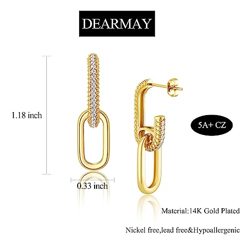 Dearmay Gold Dangle Hoop Earrings For Women Trendy, 14K Gold Plated Convertible Link Earrings For Women Jewelry Hypoallergenic Thick Chunky Fashion Earring Drop Rectangle Earrings For Women Teen Girls #TOP2