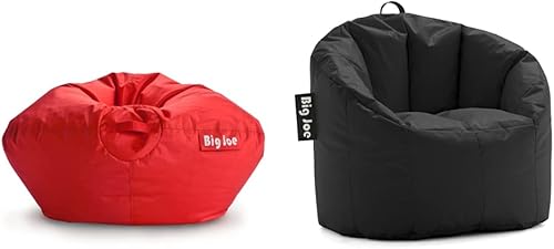 Big Joe Puf clásico, Smartmax rojo, mezcla de nailon de poliéster duradera, 2 pies redondo y puf Milano, Smartmax negro, mezcla de nailon de