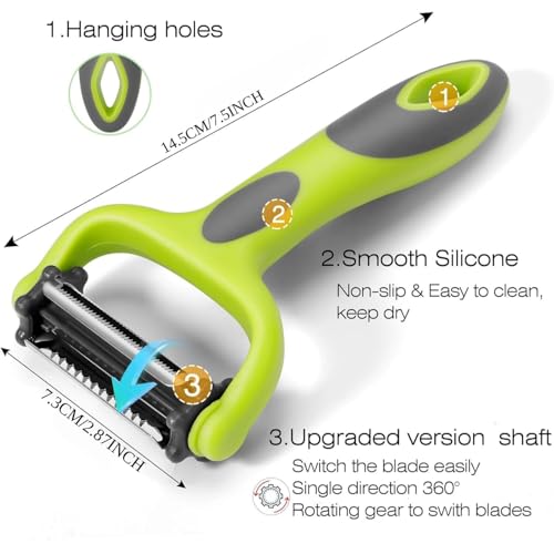 Image of 3-in-1 Stainless Steel Peeler for Vegetables & Fruits | Straight, Serrated & Julienne Blades | Sharp Multi-Use Kitchen Tool for Peeling, Salad & Garnish