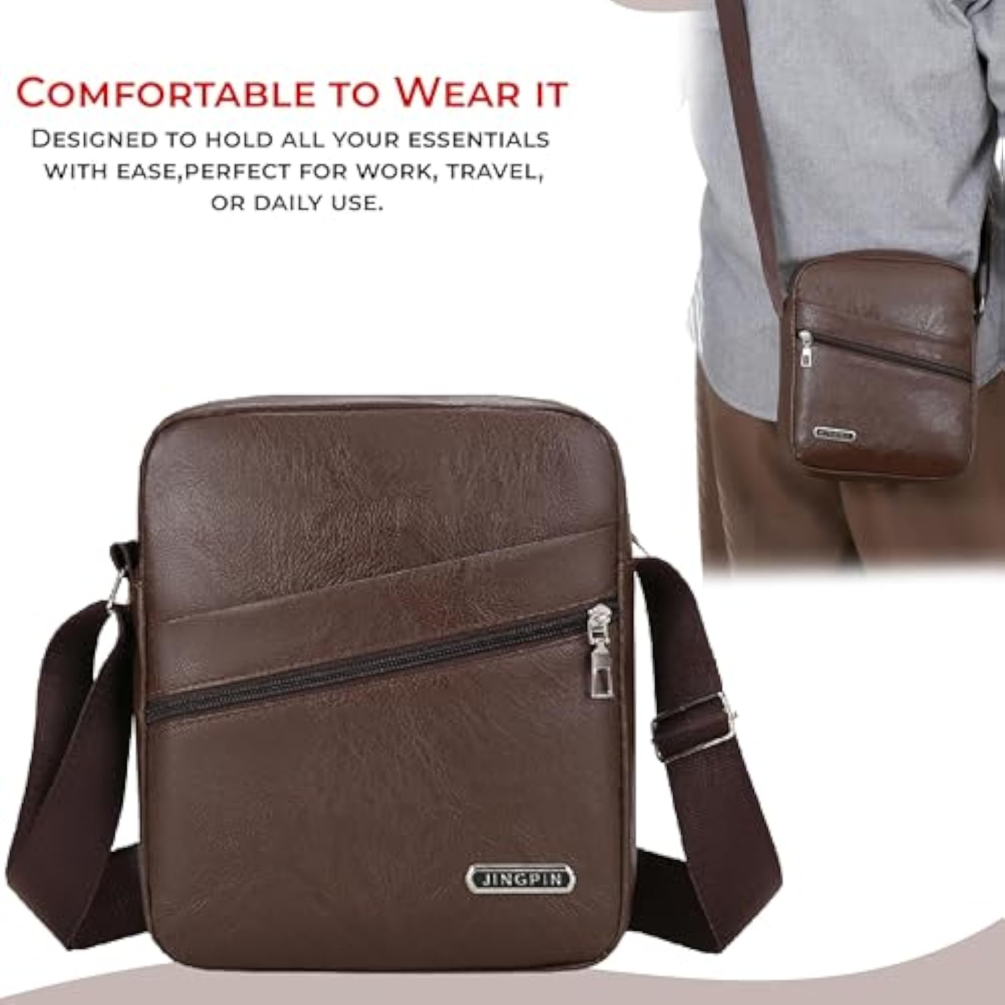Multi-Function PU Leather Office Bag, Stylish Sling Bag