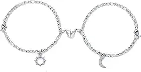 2 Pulseiras Magnéticas Casal Namorados Sol E Lua Caixa Kit