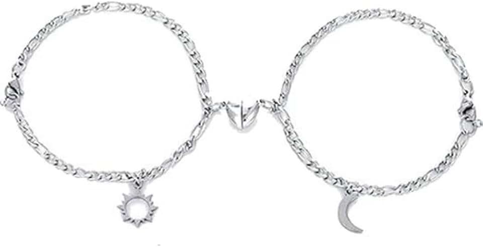 2 Pulseiras Magnéticas Casal Namorados Sol E Lua Caixa Kit