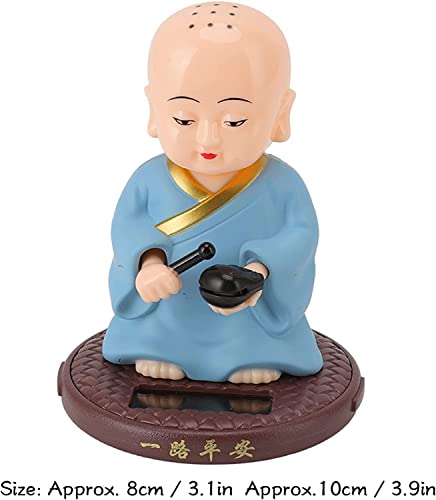 Image of AUGEN Small Buddhist Monk Solar Ornaments, Automatic Nodding Lucky Meaning Light Energy Sensing Eco Friendly Solar Buddhist Monk Statue Decoration for Home Car Dashboard (Pack of 1)(C, Blue)