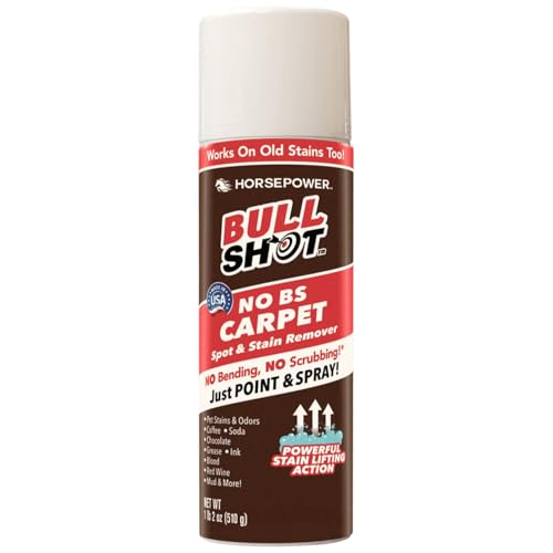 Horsepower Bull Shot No BS Carpet Spot & Stain Remover, AS-SEEN-ON-TV, Made In USA, Just Point & Spray, No Bending or Scrubbing, Hands-Free, Stain-Lifting Foam-Action, Pets Stains & Odors, Soda & More