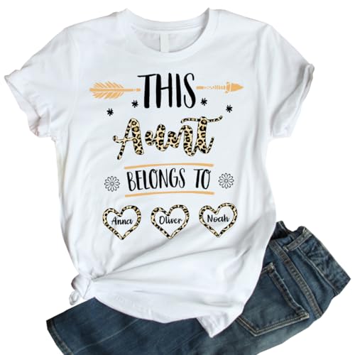 Personalized Leopard Shirt for Aunt, Custom with Grandkids Name - Women's Mother's Day, Christmas
