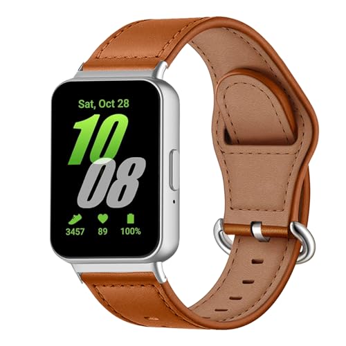 MiRowy Bracelet en Cuir Compatible avec Samsung Galaxy Fit 3 2025, Bracelet de Remplacement pour Samsung Galaxy Fit3 - Brun