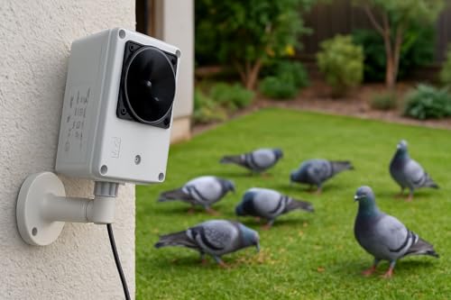 Repelente de ultrasonidos para aves, palomas, gaviotas y cuervos – para exterior 100 m² (Aves   Volátiles 35m²)