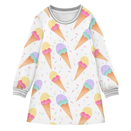 Sweet Ice Cream Girls Dresses Long Sleeve Sweatshirt Dress for Girls Winter Toddler Casual A Line Dresses Size 2-8T