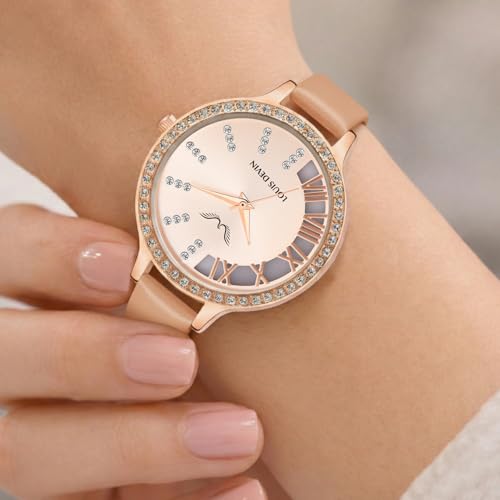 Image of LOUIS DEVIN Pink /Beige /Brown /Black Faux Leather Strap Analog Wrist Watch for Women (Silver /Rose Gold /Brown /Black Dial) | LD-CP501