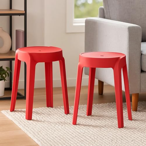 Image of Nilkamal Twist Sturdy and Durable Plastic Seating Stool | Set of 2 | for Living Room, Bedroom, Bathroom, Kitchen, Office | Bright Red